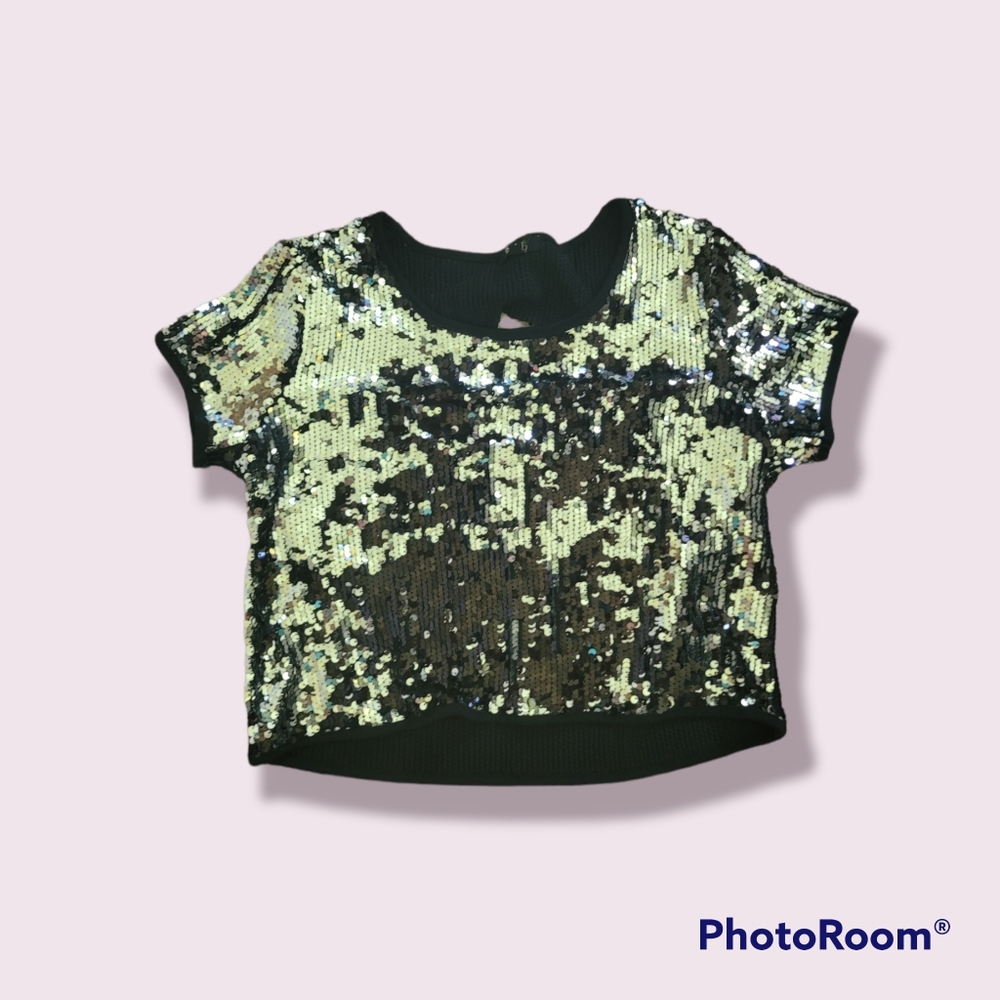 Black And Silver Sequin Crop Top